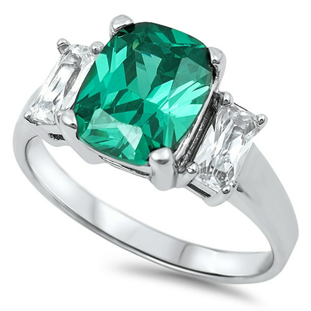 AMAZING 4 CT HEART CUT EMERALD 925 STERLING SILVER RING SIZE 5-10